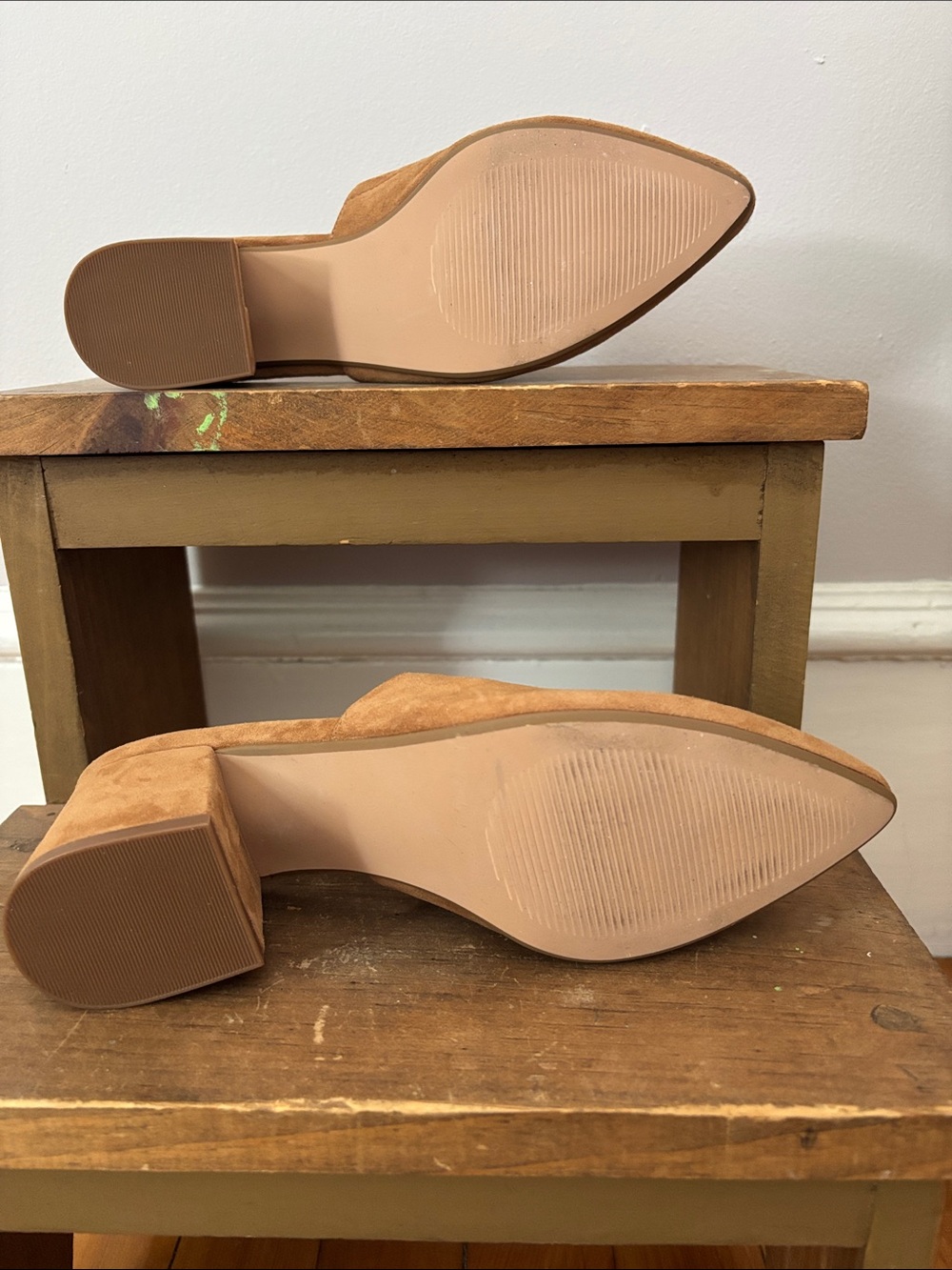 Steve Madden Camel Suede Slip-On Block Heel Mules - Picture 4 of 8